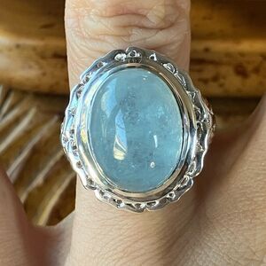 Natural Aquamarine Sterling Silver Cocktail Ring Size 6.75